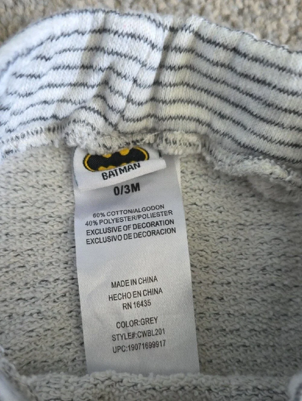 Batman Gray & Black Striped Baby Joggers with Batman Patch